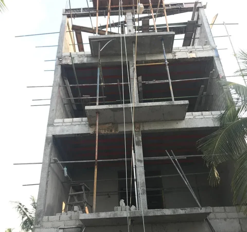 Structural steel floor framing for a guest house — AIA Construction Pvt Ltd, 2022