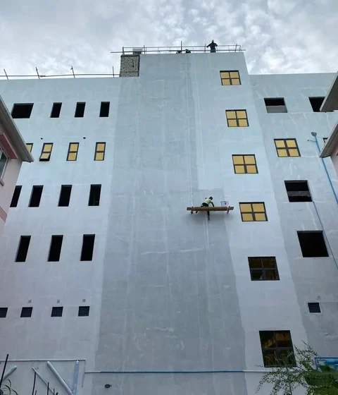 Exterior painting at Hulhumalé Hospital — Hulhumalé Hospital, 2021