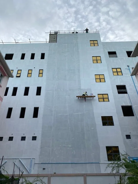 Exterior painting at Hulhumalé Hospital — Hulhumalé Hospital, 2021